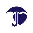 Icon of a heart sheltered by an umbrella in blue.